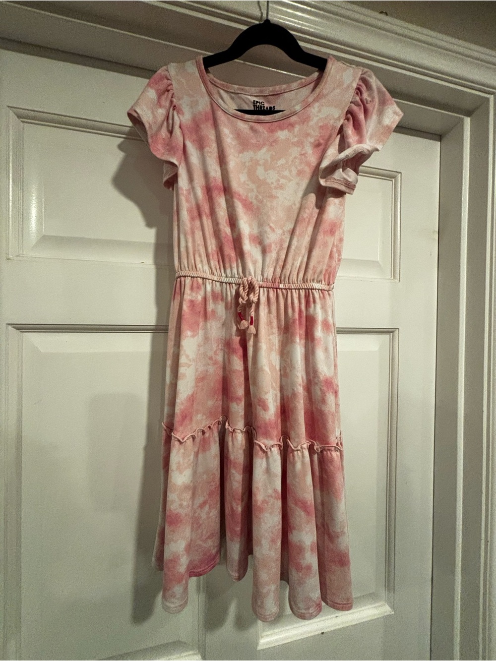 Epic Threads Pink Tie-Dye Tiered Dress with Drawstring